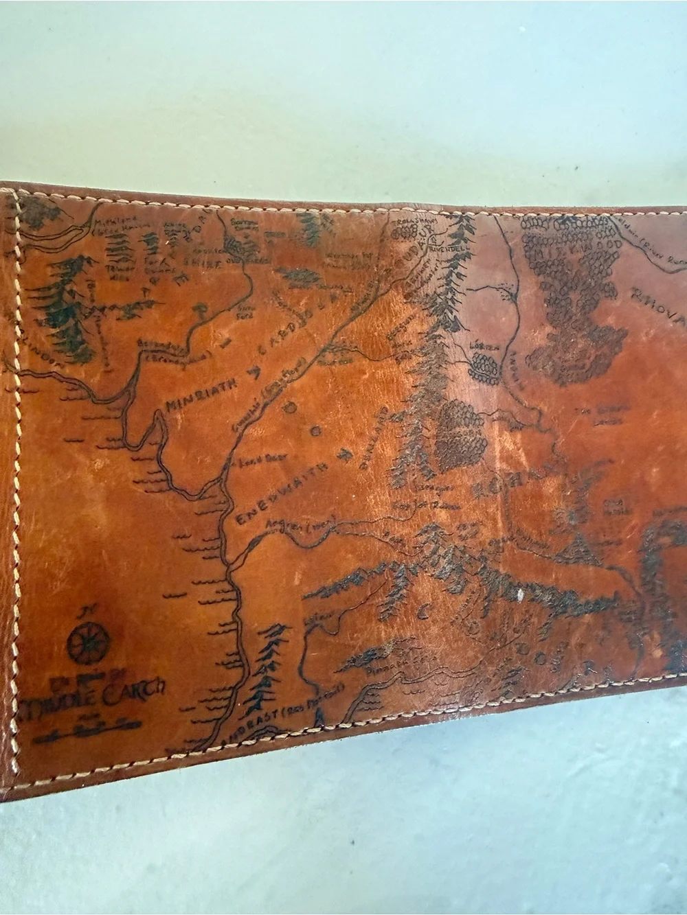 Full cowhide Leather Passport  and card Wallet Brown with Map Embossing travel